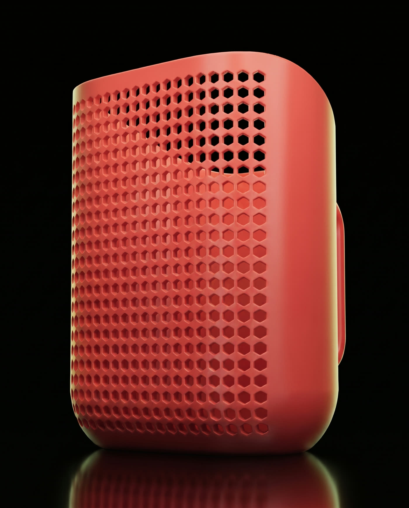 Low-angle view of SCOOP ONE towering against a black background
